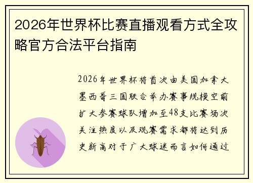 2026年世界杯比赛直播观看方式全攻略官方合法平台指南